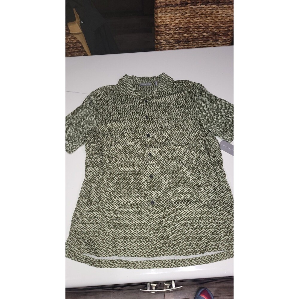 NWT Geoffrey Beene Mens Small Camp Shirt Pebble Print Sage Viscose ButtonUp BIN1